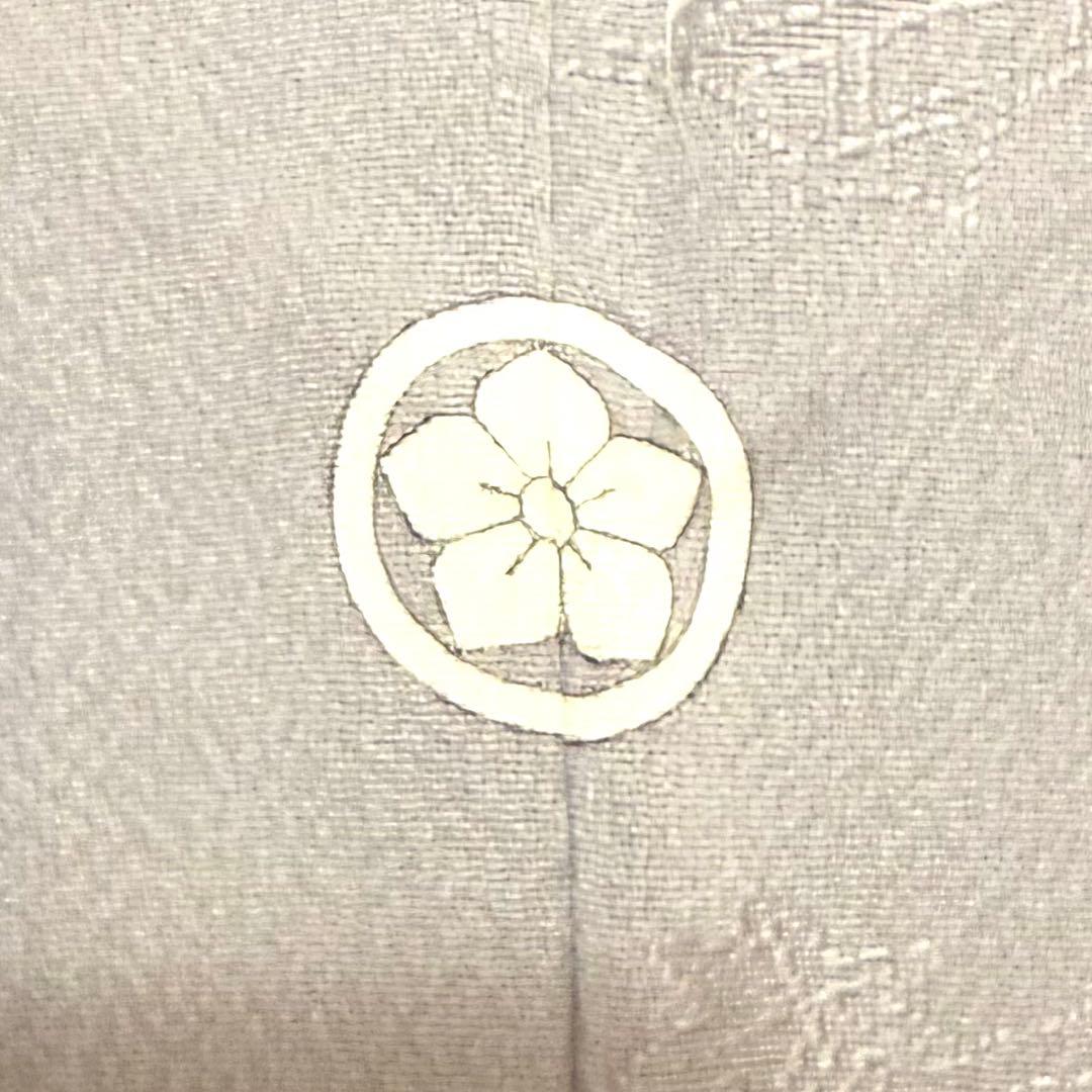 5k3091 着物　正絹　袷　色無地　一つ紋　家紋　グレー　地紋　無地　和装