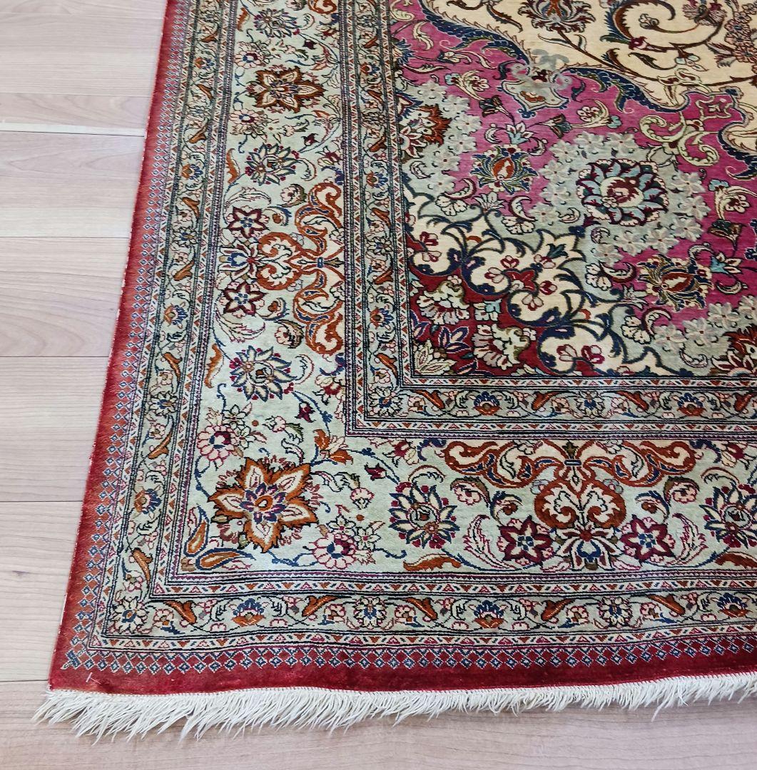 専用Y3182 高級ペルシャ絨毯 大判 シルク100% 手織り 293㎝