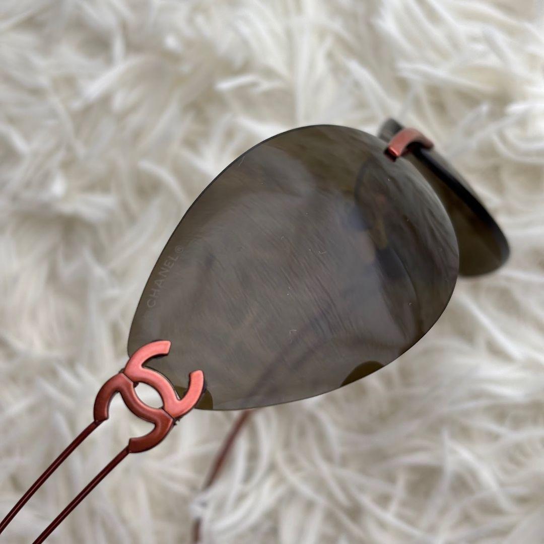 【激レア美品】シャネル　サングラス　リムレス　オーバル　ココマーク　黒系　茶色系