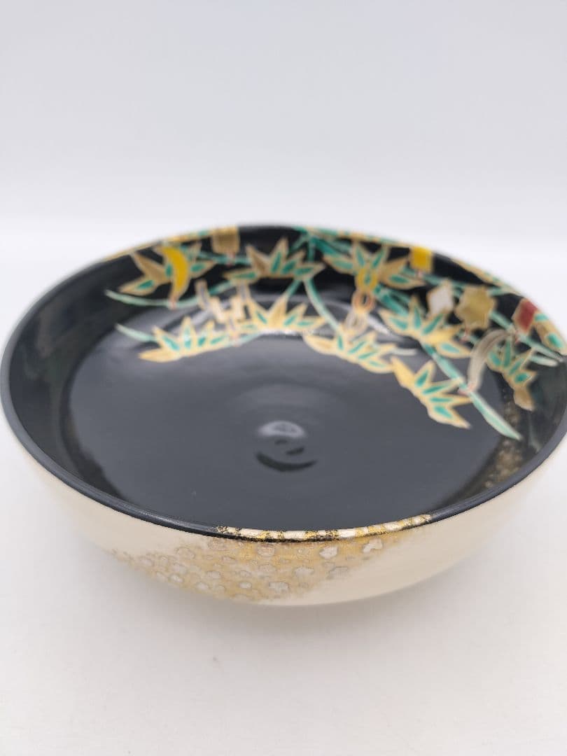 c305 平茶碗 五節句 色絵黒 七夕 加藤利昇 木箱 茶道具 古物