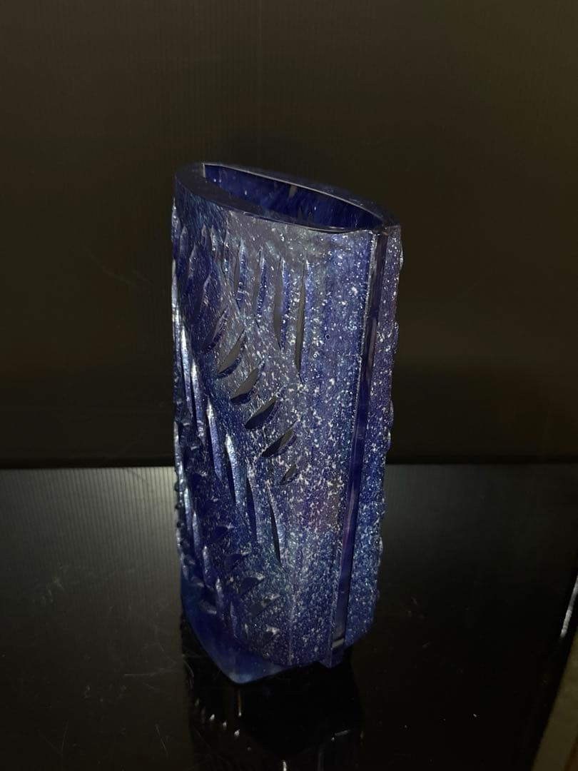 特大 Daum France クリスタル 青マーブル ガラス 花瓶 廃盤 貴重