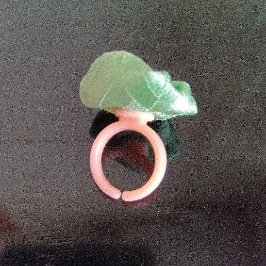 【七五三No.24】かのこ、前髪飾り房付、簪蝶、指輪4点セット（淡黄緑☓橙絞り）