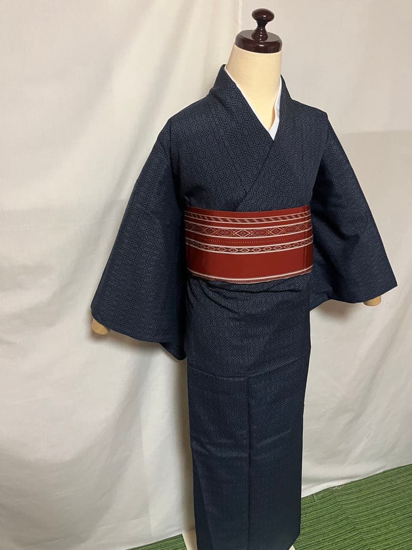 【超絶逸品】●新潟県伝統工芸品●【本塩沢】●強撚糸●草木染●亀甲●紬●着物