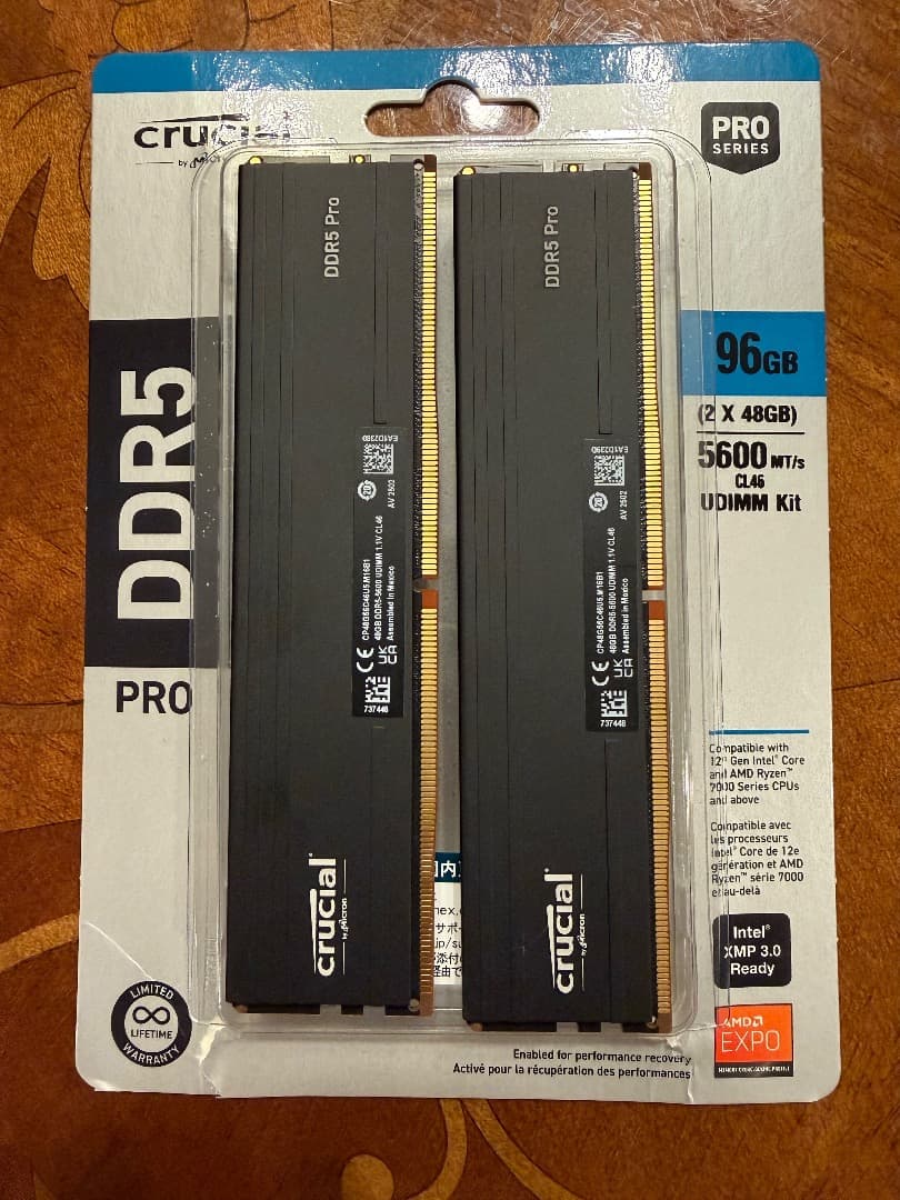【美品/納品書付】Crucial DDR5-5600 96GB (48GBx2)