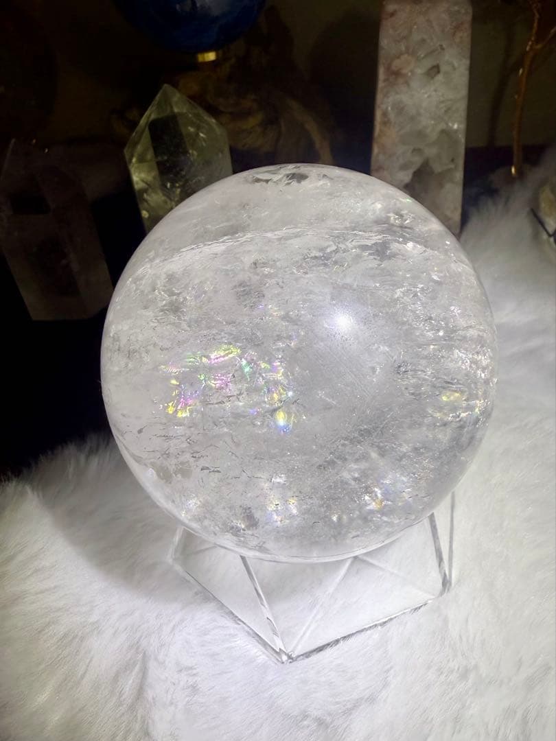 水晶スフィア75mm×虹入り