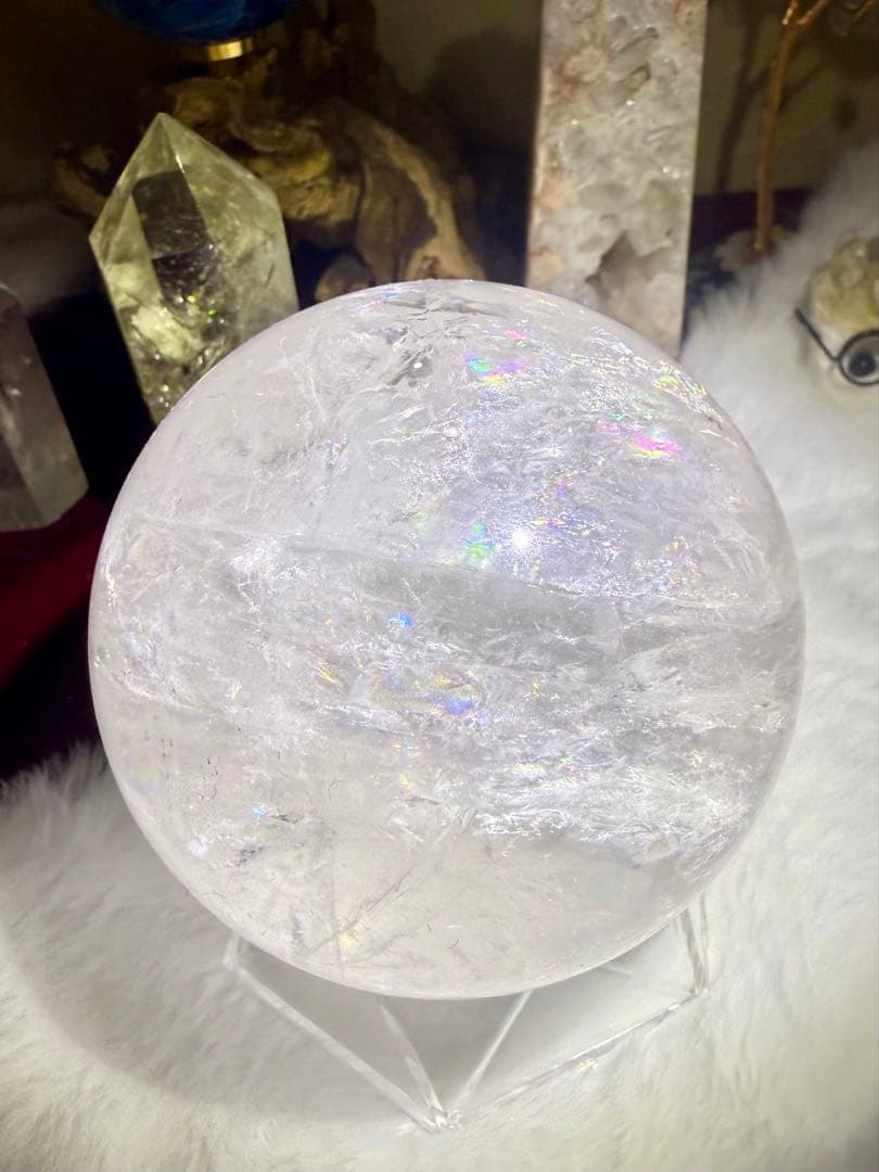 水晶スフィア75mm×虹入り