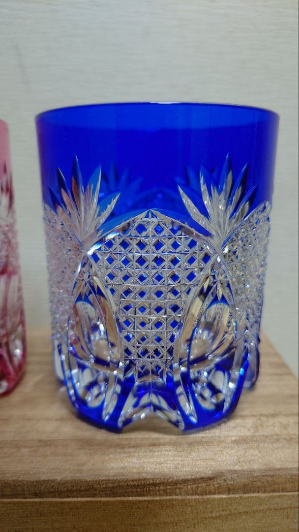 江戸切子　伝統工芸士　篠崎清一　ペアロックグラス　共箱