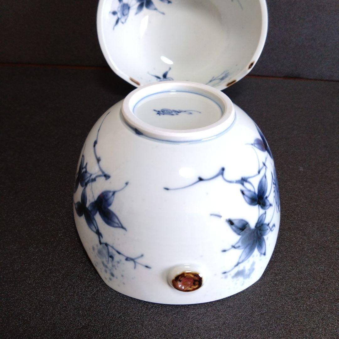 新品 有田焼 福泉窯 染付草花紋 耳付変形鉢2個　お祝い