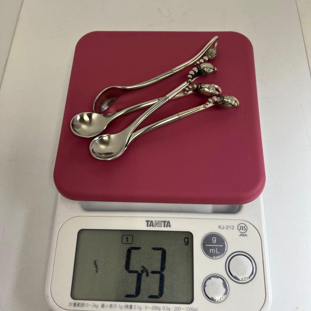 ジョージジェンセン　最高級ブロッサムティースプーン4本　共袋　53g/約10㎝