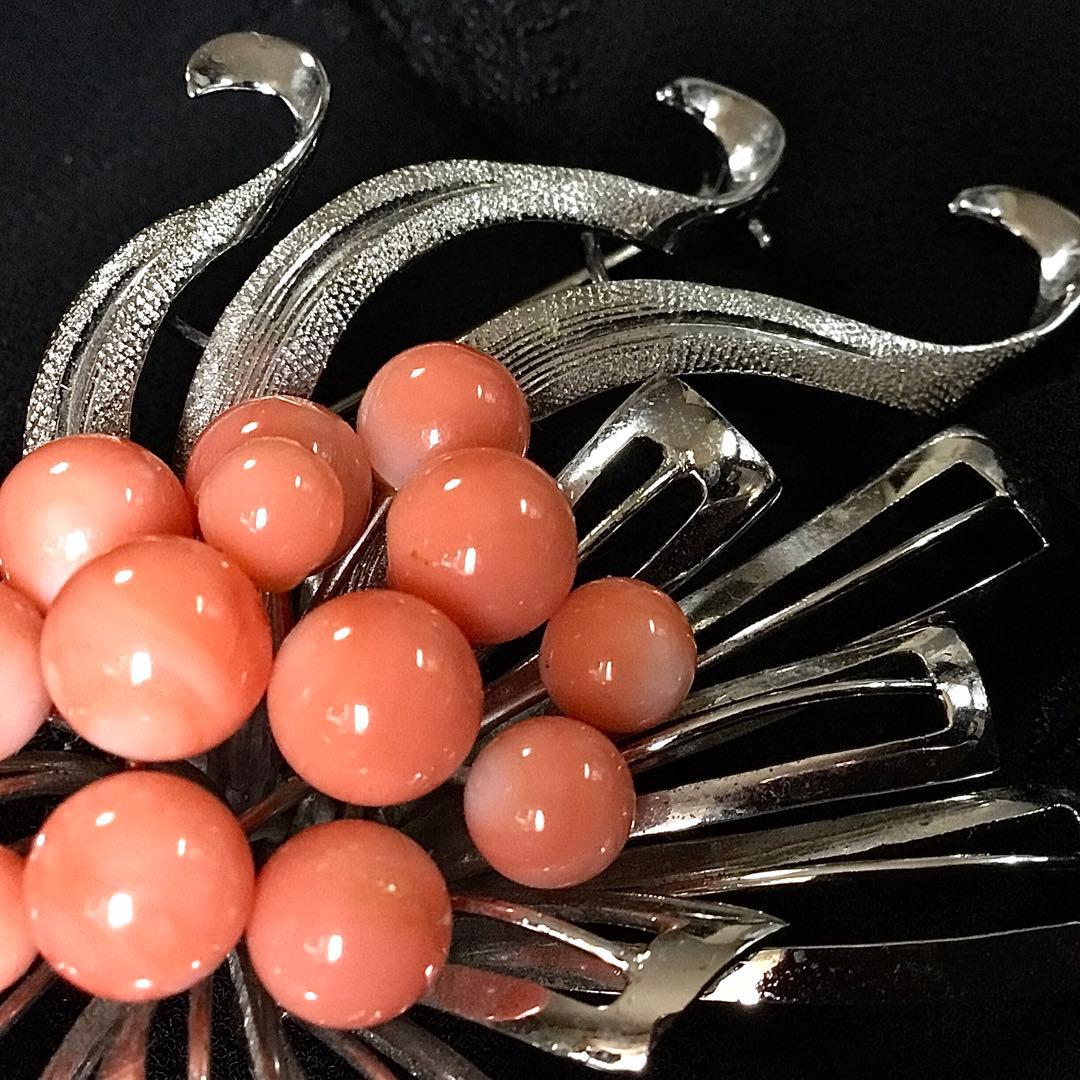 ブローチ◆珊瑚 / シルバー◆金工 コーラル サンゴ