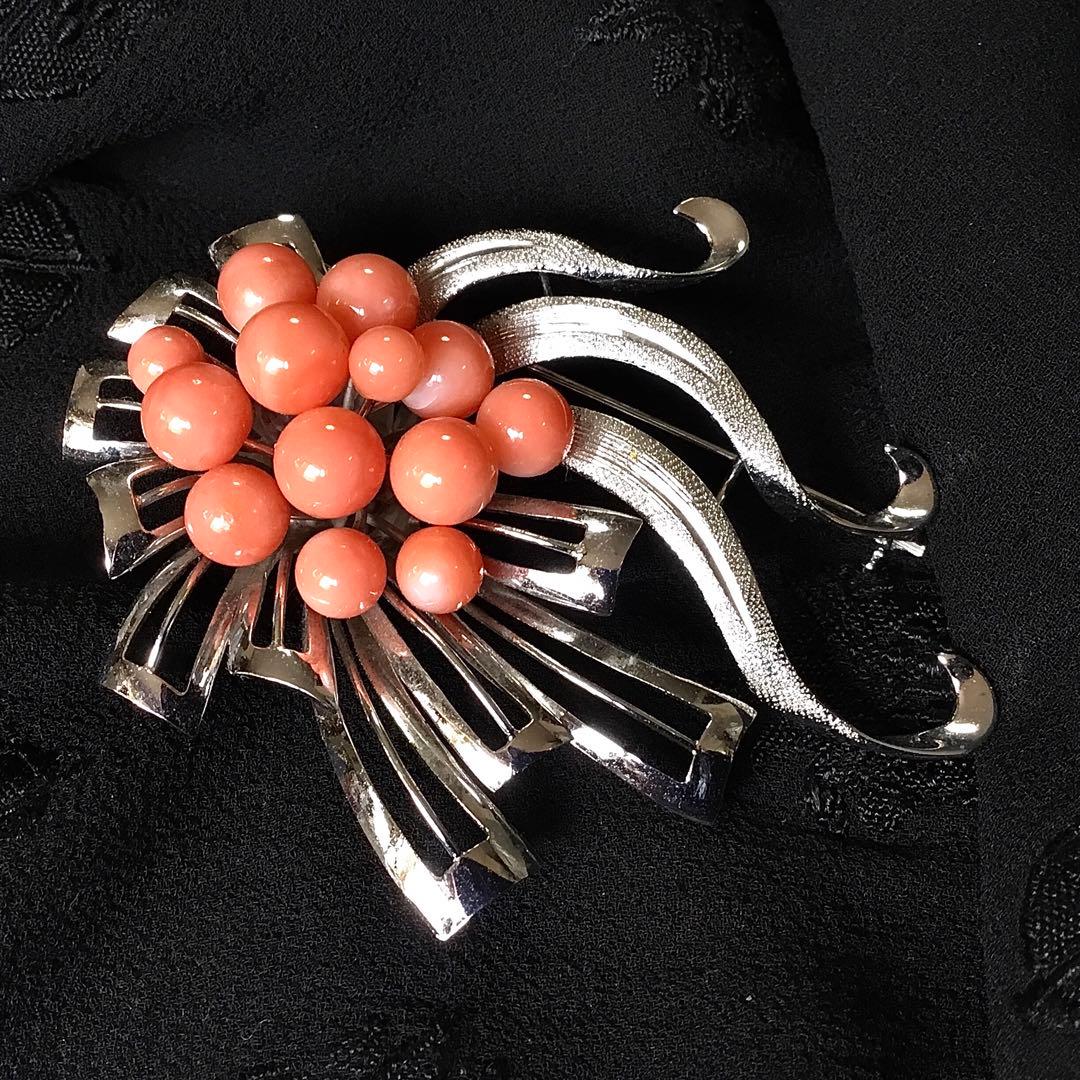 ブローチ◆珊瑚 / シルバー◆金工 コーラル サンゴ