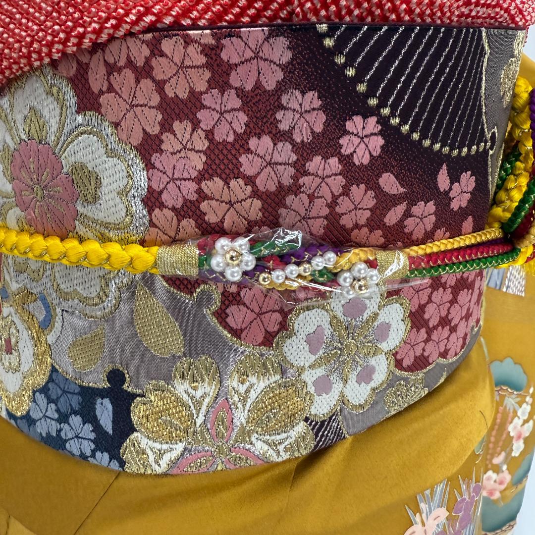 振袖フルセット マスタード色 成人式 草履バック付 裄68cm S-214