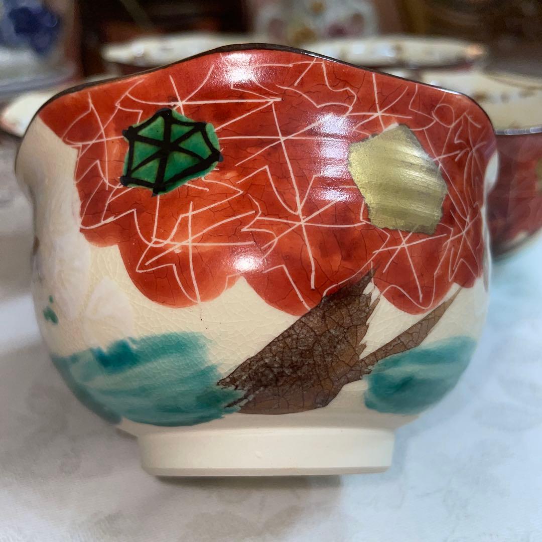 京焼　乾山写　手描き　雲錦向付　5個セット　未使用