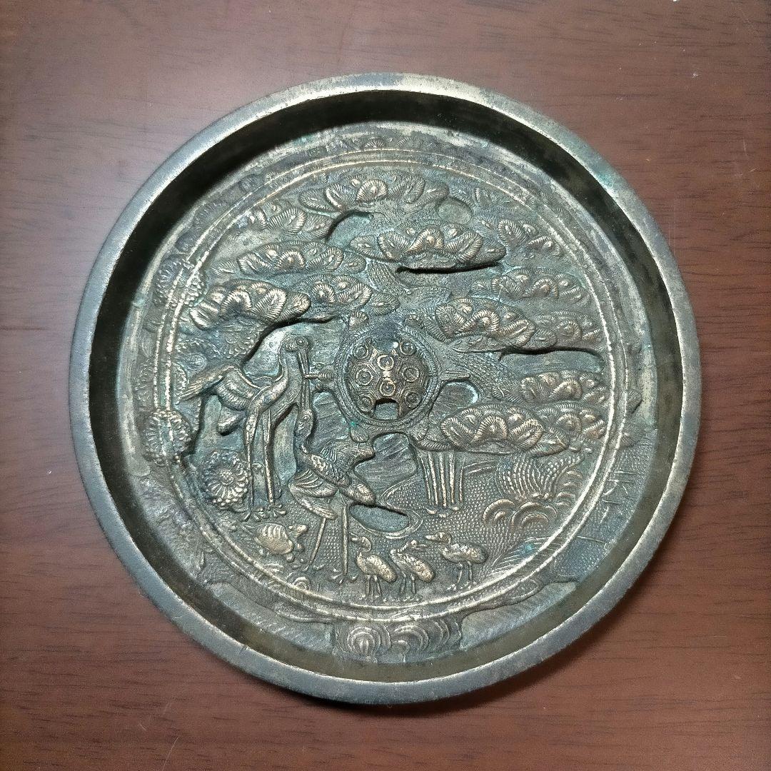 『鶴亀松文』天下一 古銅鏡 和鏡 古鏡 円鏡