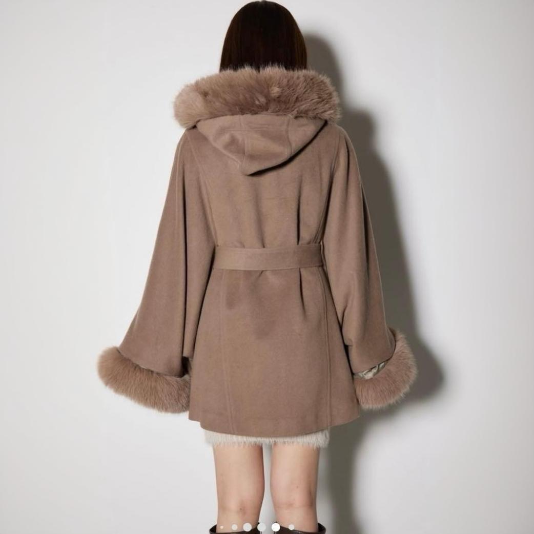 ねこね様 美品 rienda ウールMIXフードポンチョコート リエンダ ファー