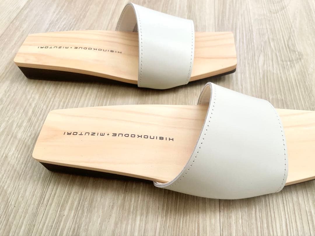 水鳥 mizutori 下駄 ひのきのはきもの 本革 白 Mサイズ