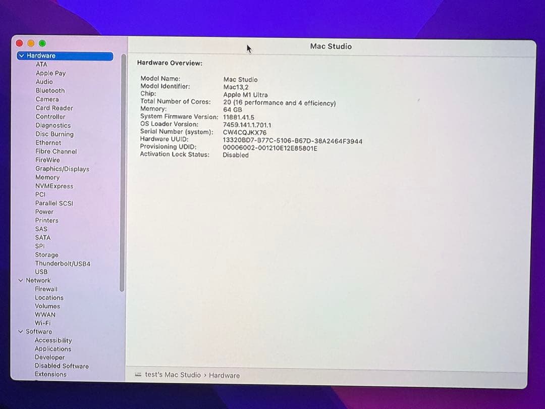 t*l様 Mac Studio M1 Ultra 64GB 1TB