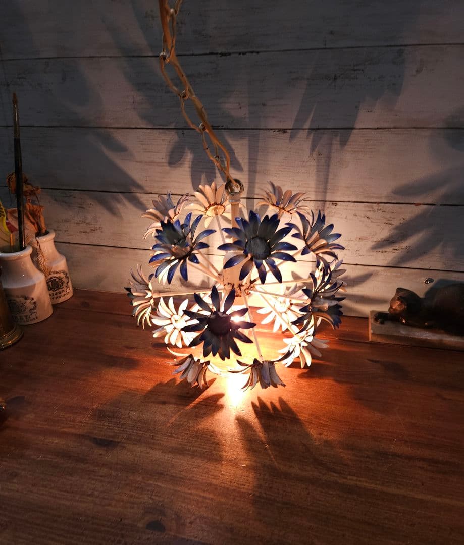 フランスアンティーク ペンダントライト 花モチーフ トールフラワー 1灯