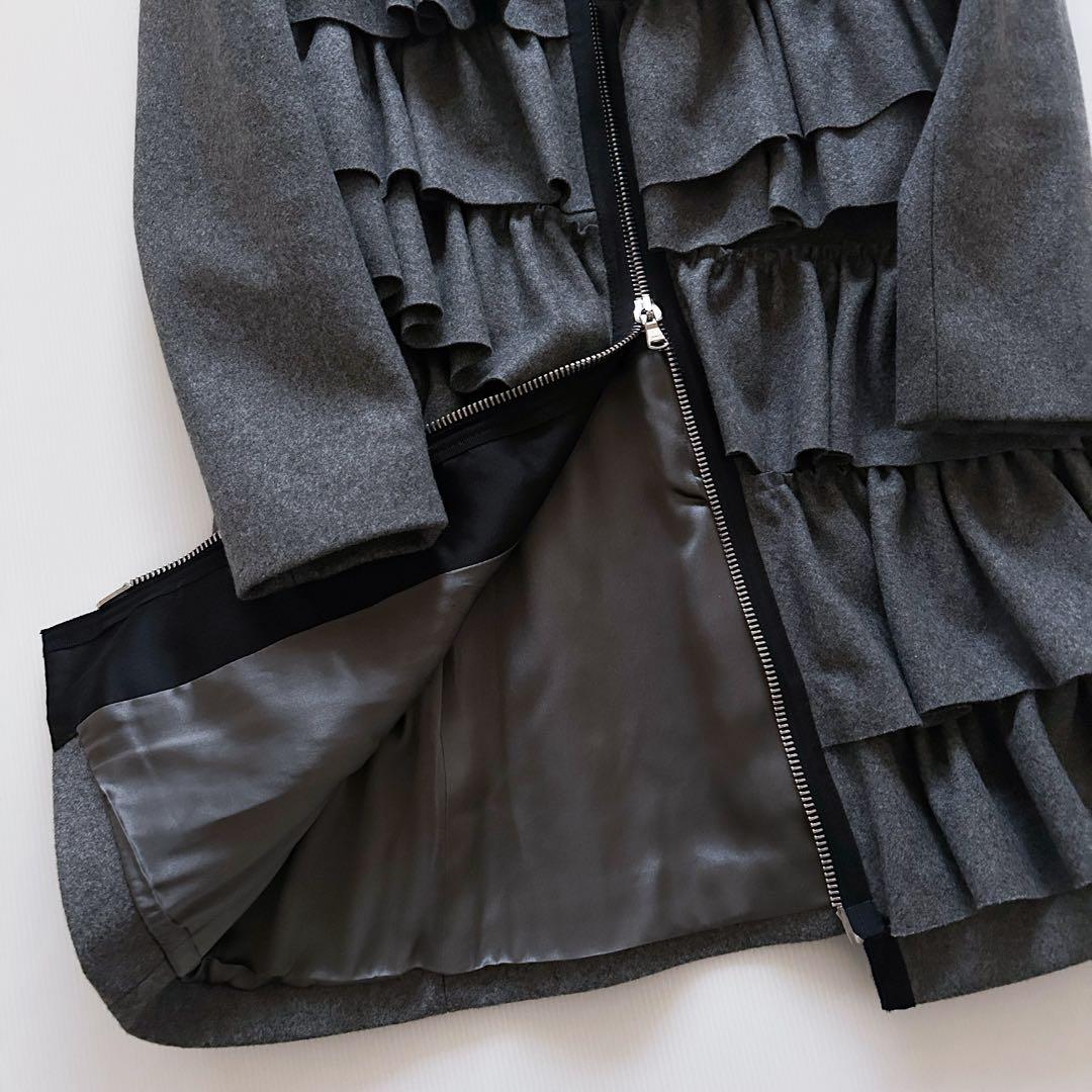 3.1 Phillip Lim フリルコート ウール グレー シルク裏地 ロング