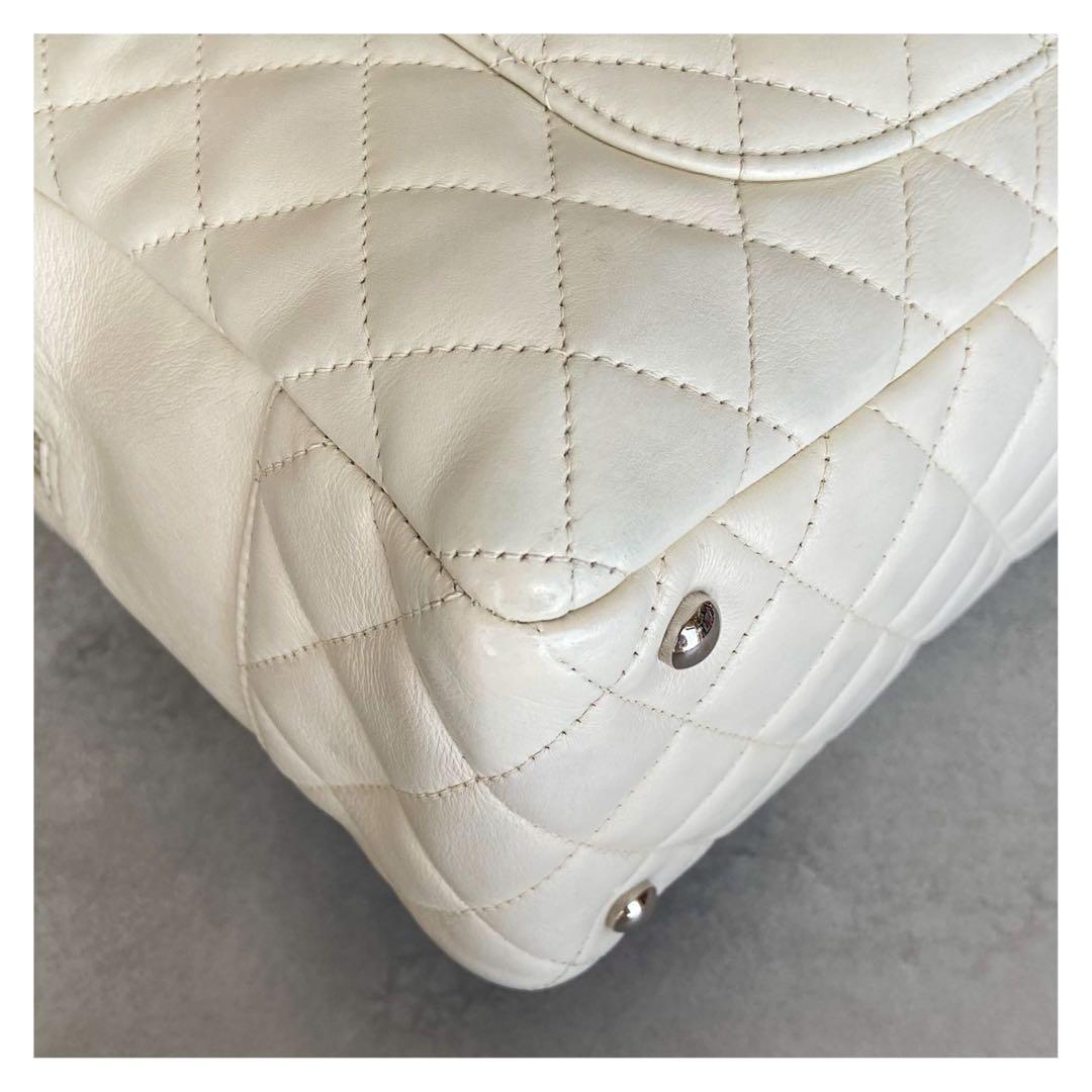 シャネル カンボンライン ラムスキン ショルダーバッグ ホワイト シルバー金具