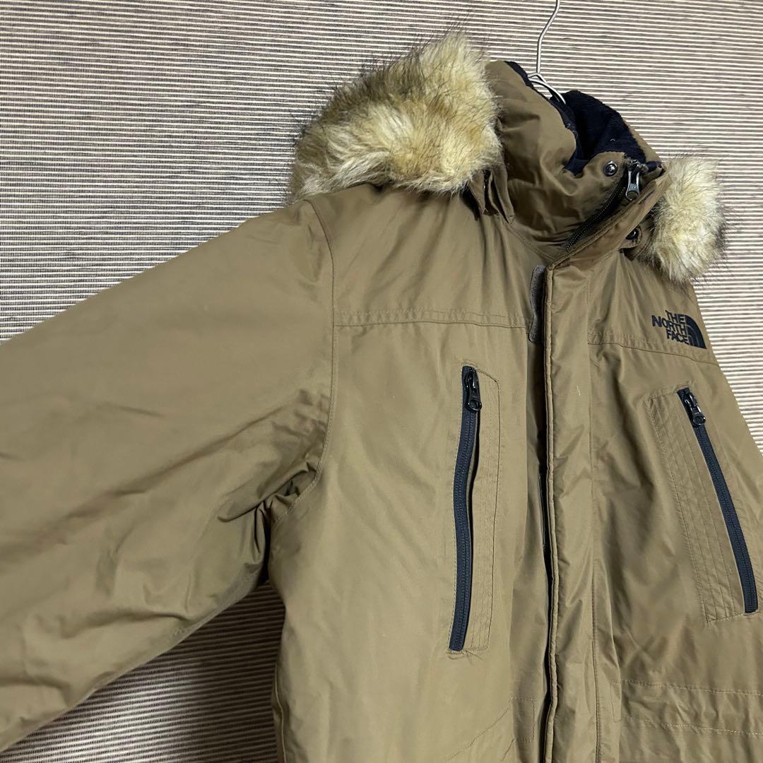 【ノースフェイス】ダウンジャケット モッズコート　こげ茶　フェイクファー刺繍H3