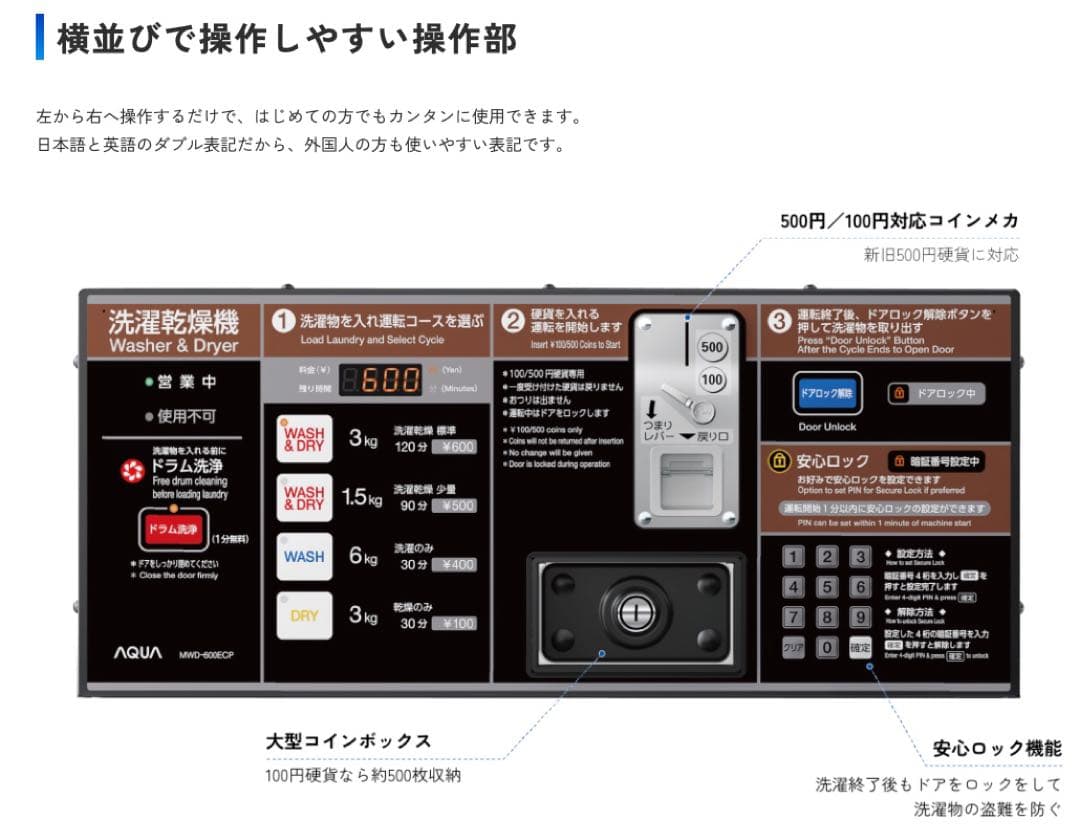 アクア　MWD600ECP 全自動ドラム式洗濯機