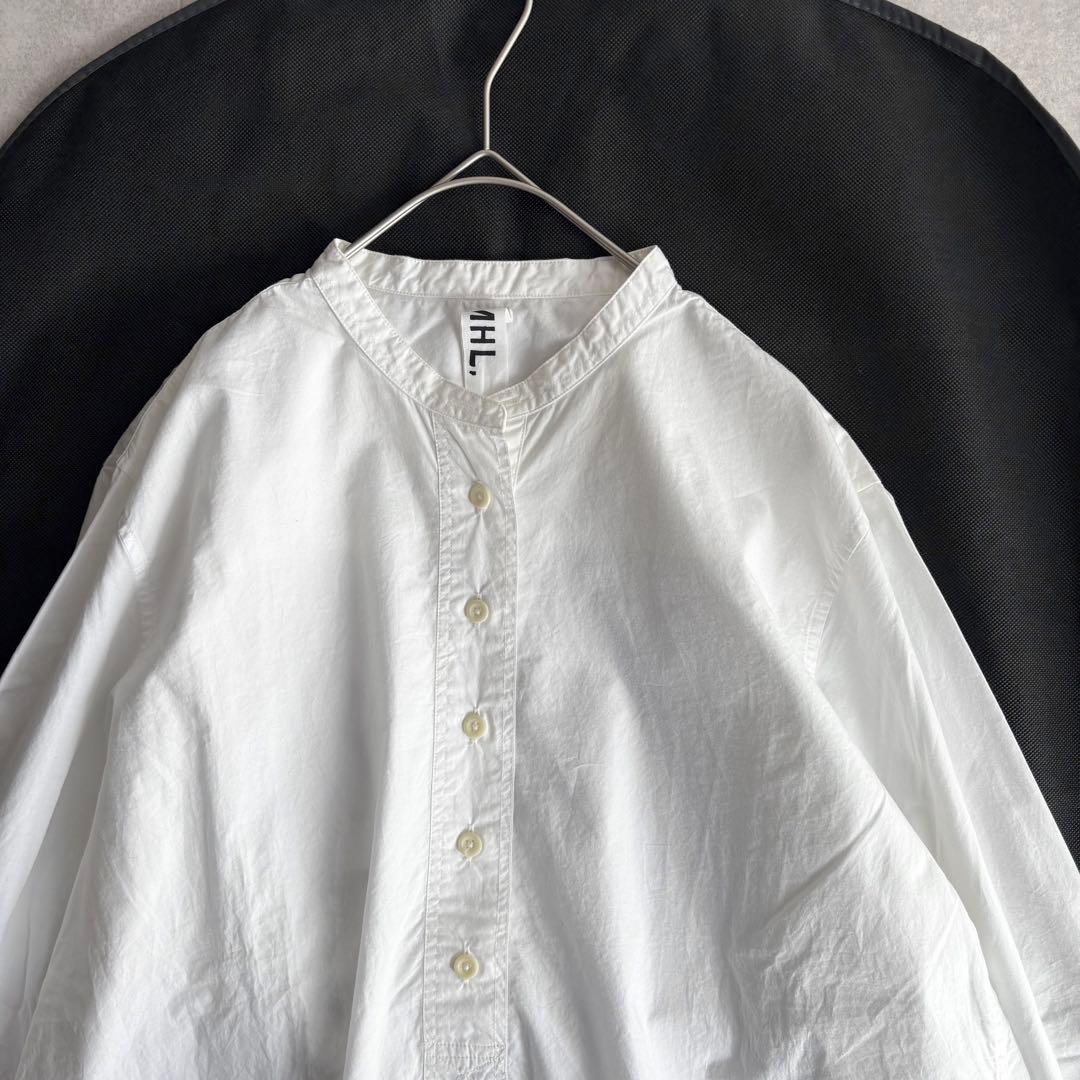 美品✨MHL. コットン バンドカラー シャツ ブラウス オフホワイト Ⅰ
