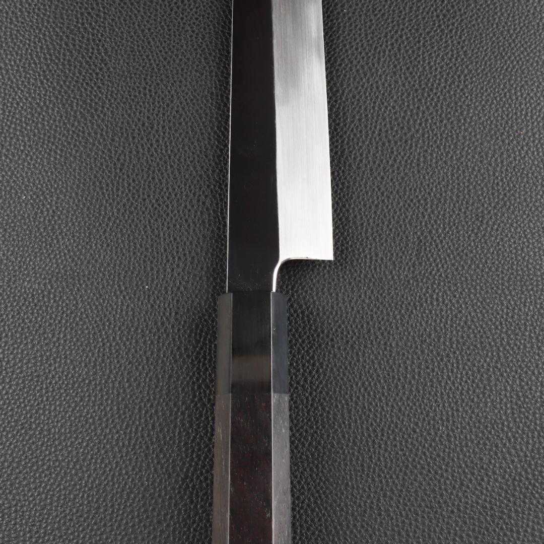 11111フグ引 柳刃包丁 尺寸 鏡面仕上げ 刃は究極の切れ味 黒檀黒水牛八角柄