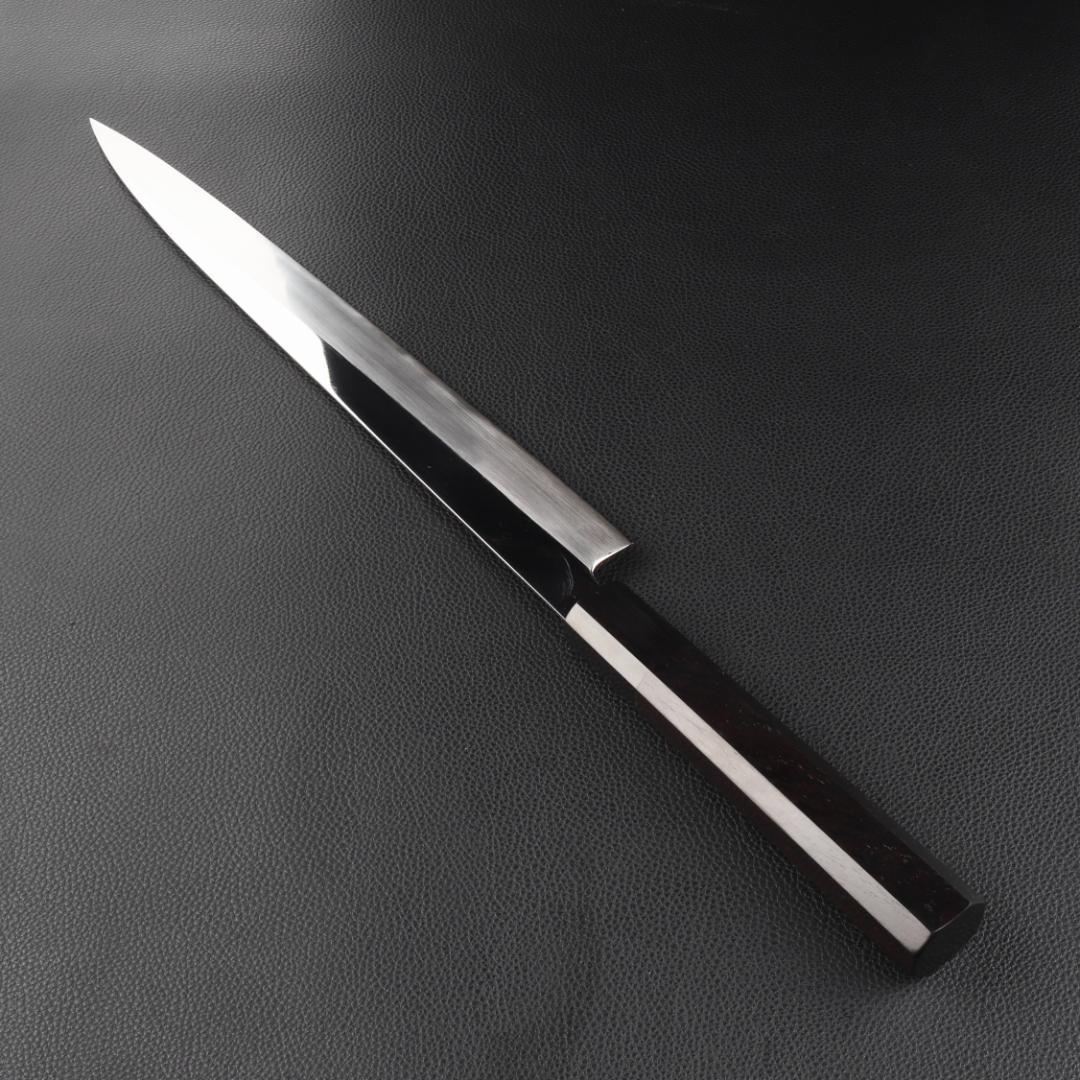 11111フグ引 柳刃包丁 尺寸 鏡面仕上げ 刃は究極の切れ味 黒檀黒水牛八角柄