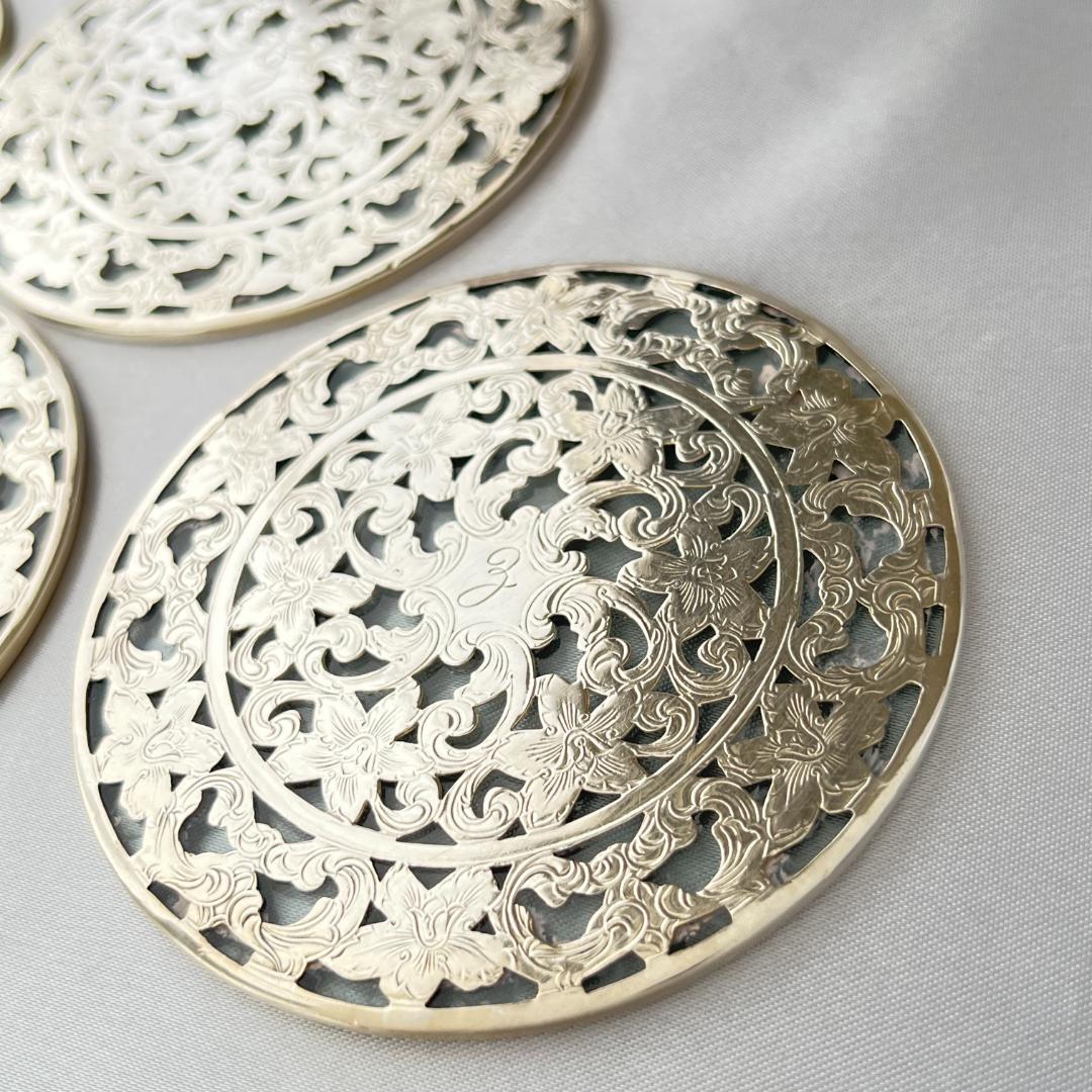 【WEBSTER】 【純銀/ガラス】コースター 8枚 / ホルダー スターリング