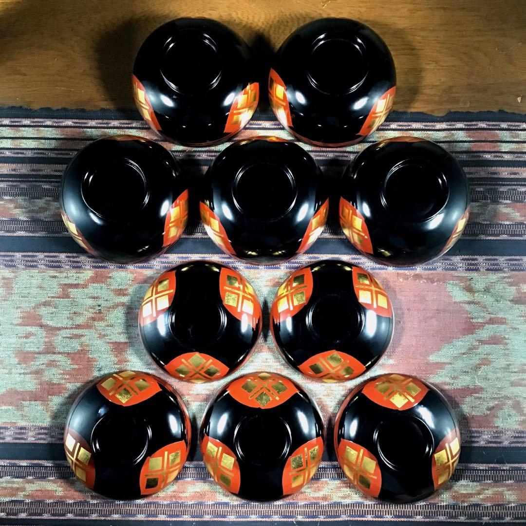 『冬うー特価』　秀衡塗　丸三漆器　蓋付　お椀　5客