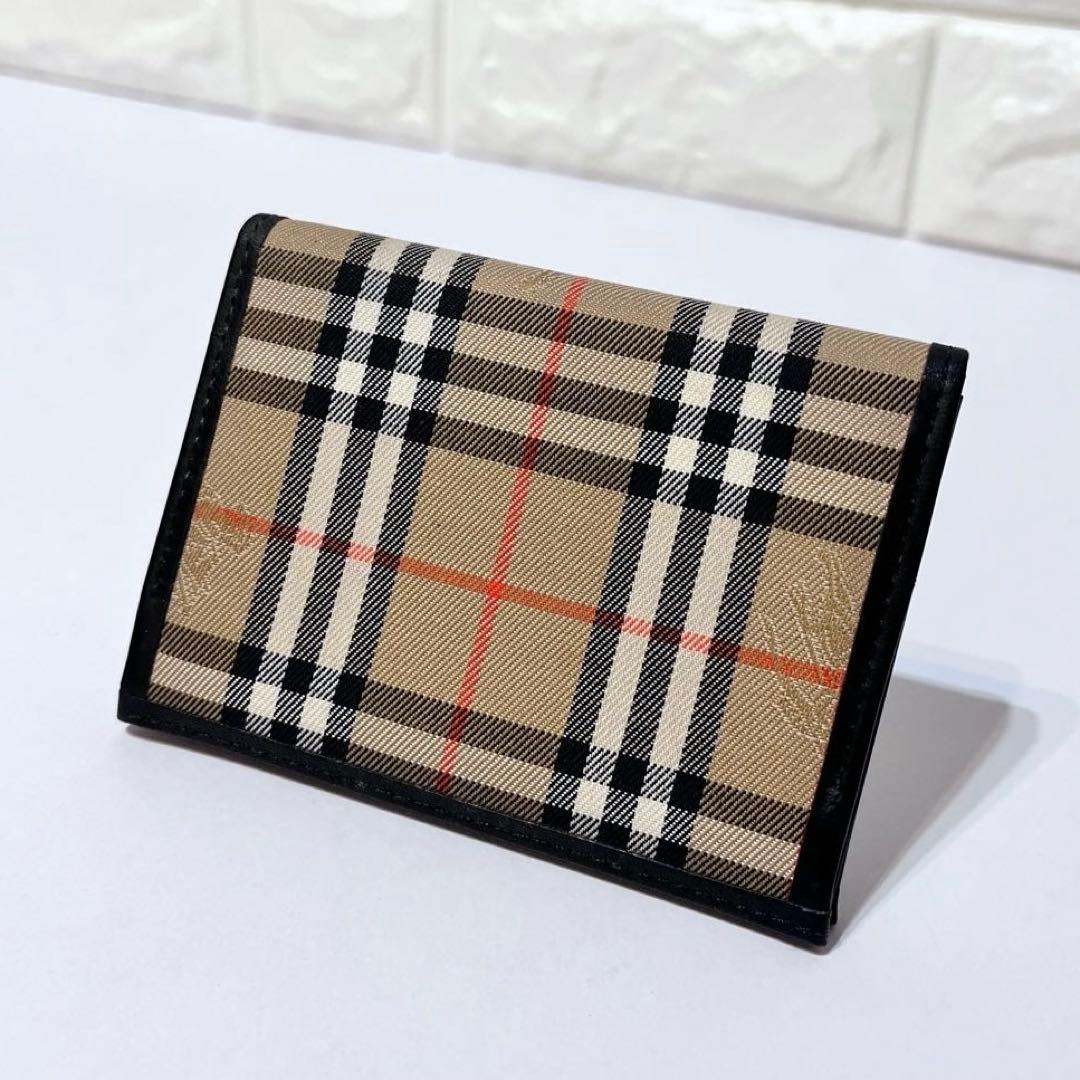極美品 バーバリー ノバチェック ホースロゴ レザー キャンバス 名刺入れ