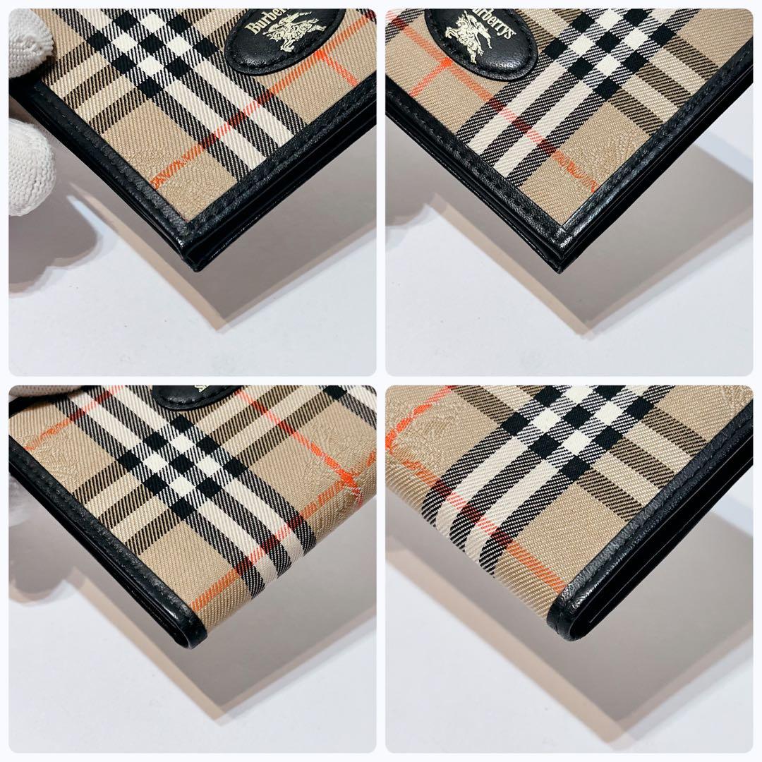 極美品 バーバリー ノバチェック ホースロゴ レザー キャンバス 名刺入れ
