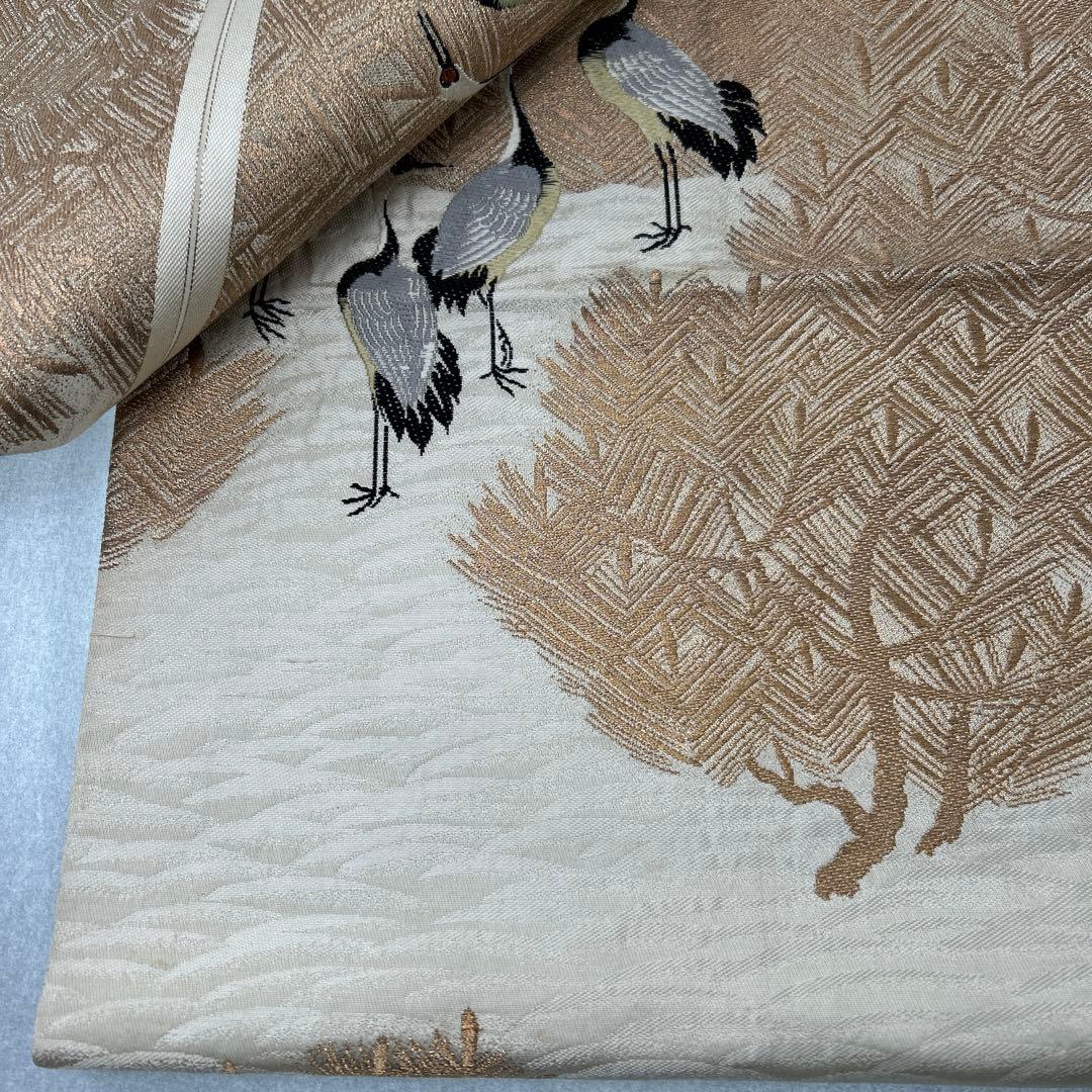 鶴模様の絹製丸帯0122