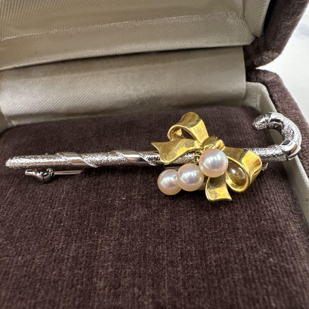 【極美品】MIKIMOTO ミキモト リボン K18×SV ブローチ