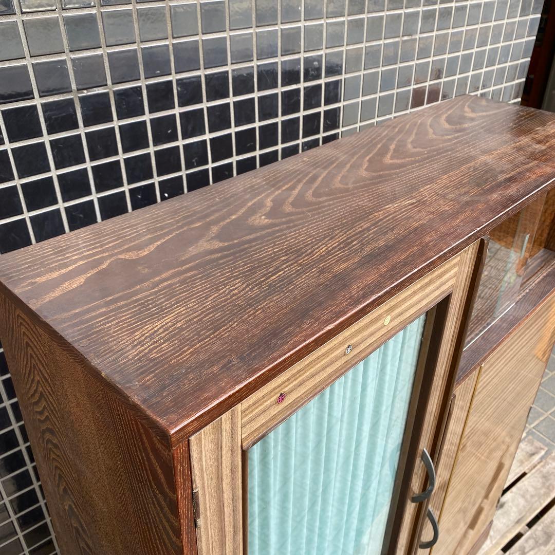 昭和レトロ 木目 飾り棚 茶箪笥 和家具 古民家 ミッドセンチュリー カーテン付