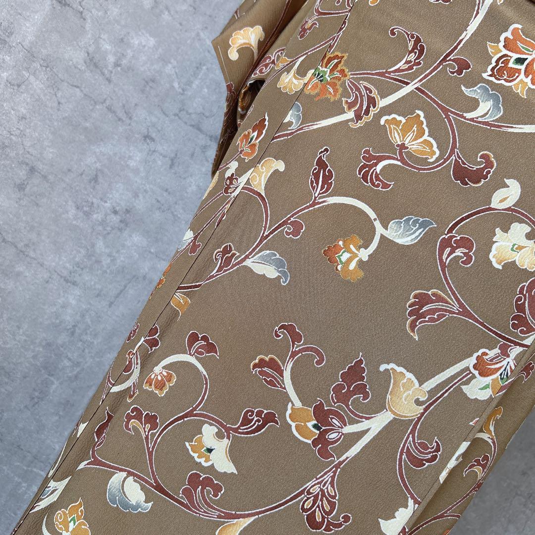 小紋　フルセット　着物　正絹　唐草　マスタードイエロー