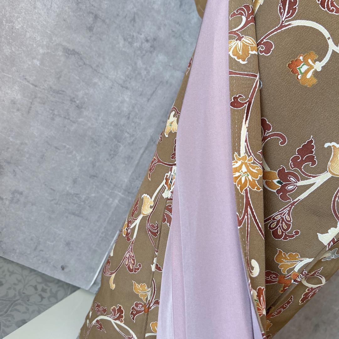 小紋　フルセット　着物　正絹　唐草　マスタードイエロー