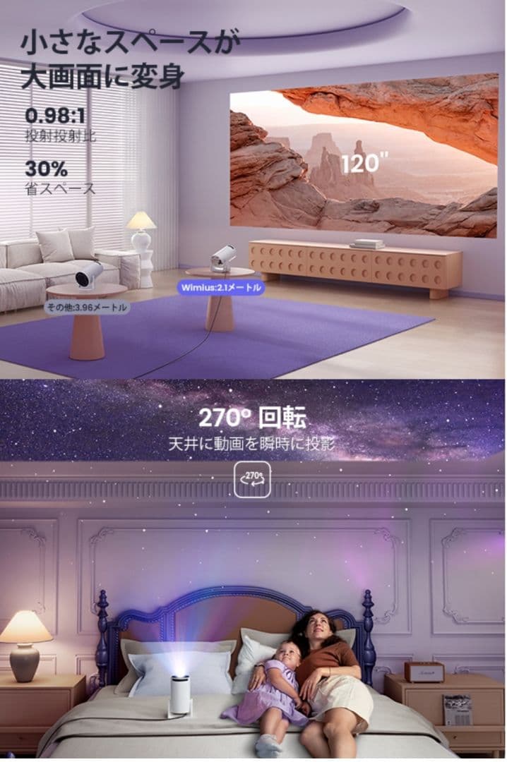 短焦点 プロジェクター 小型 軽量 自動垂直 20000LM