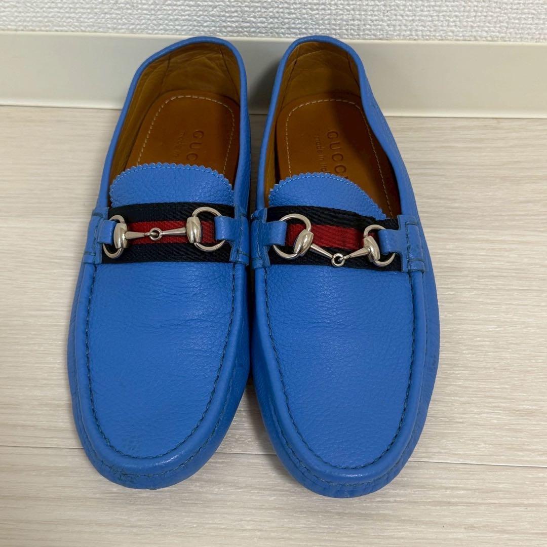 グッチ　 ドライビングシューズ　ホースビット　ビットローファー　ブルー 25cm