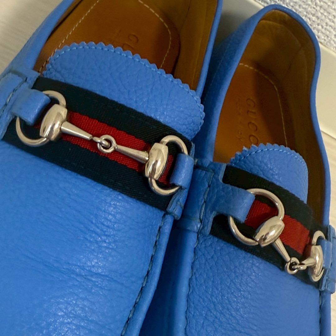 グッチ　 ドライビングシューズ　ホースビット　ビットローファー　ブルー 25cm