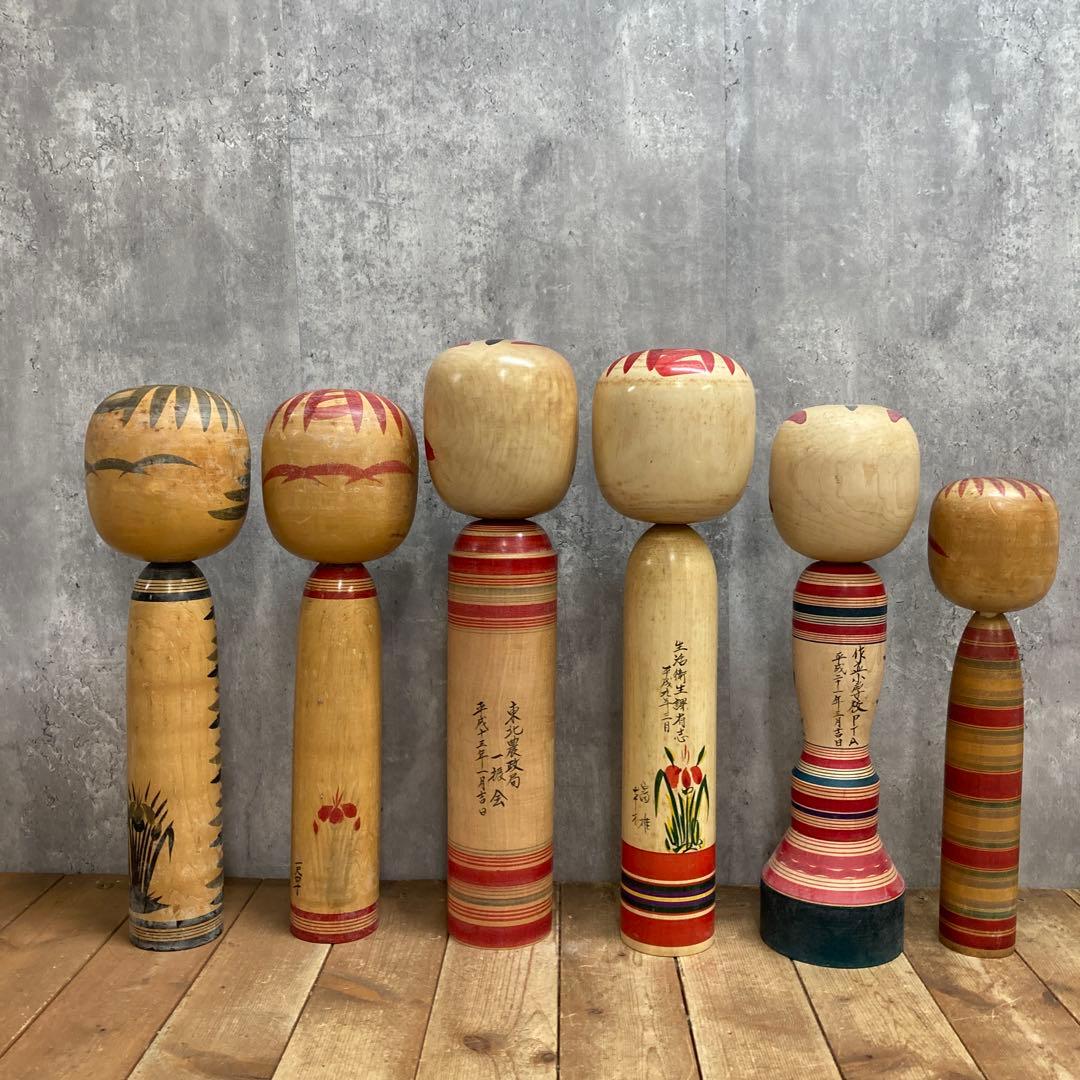 D-3 【希少】伝統こけし 6点セット まとめ売り（鳴子系・記念文字入り含む）