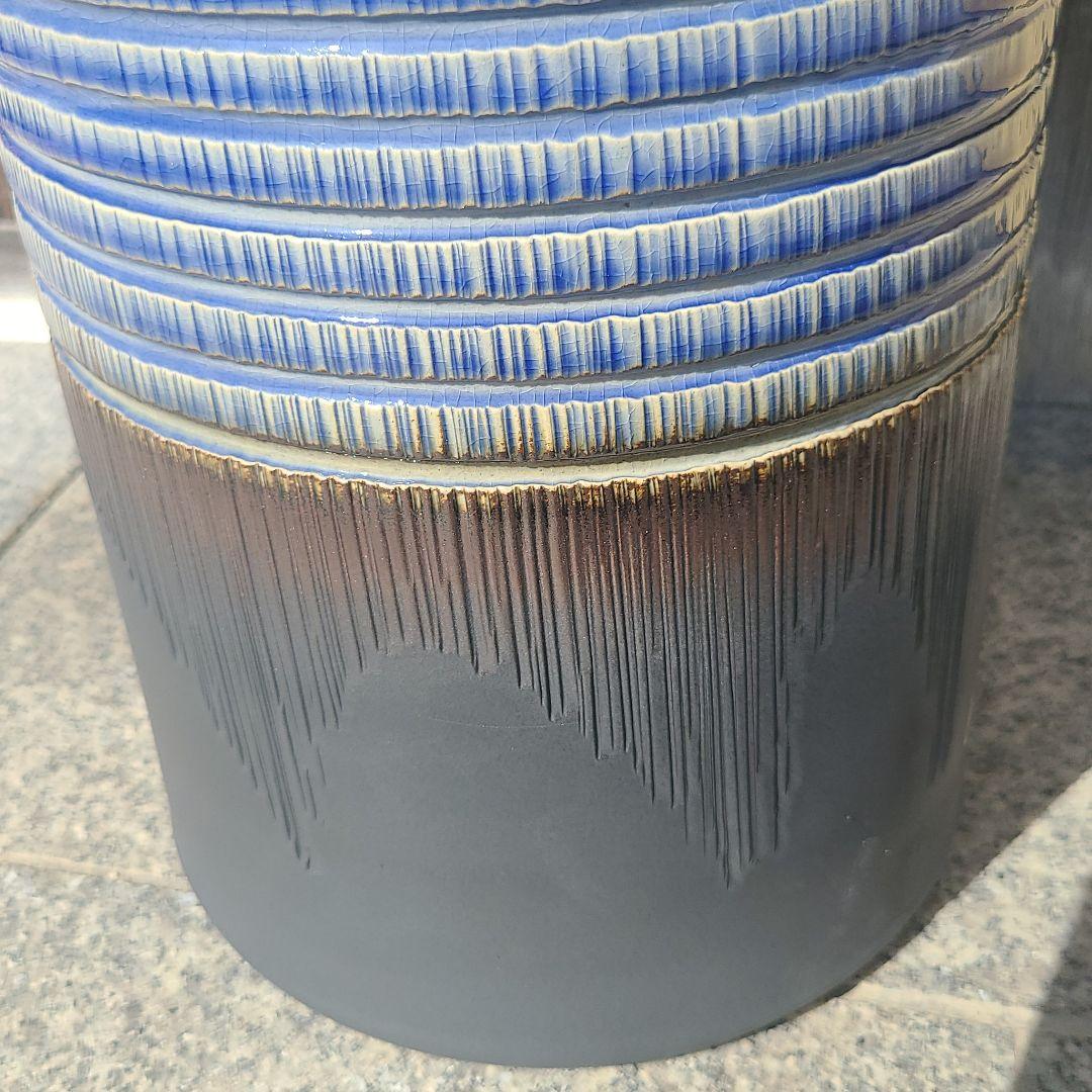 信楽焼傘立て  青釉  高さ４５cm