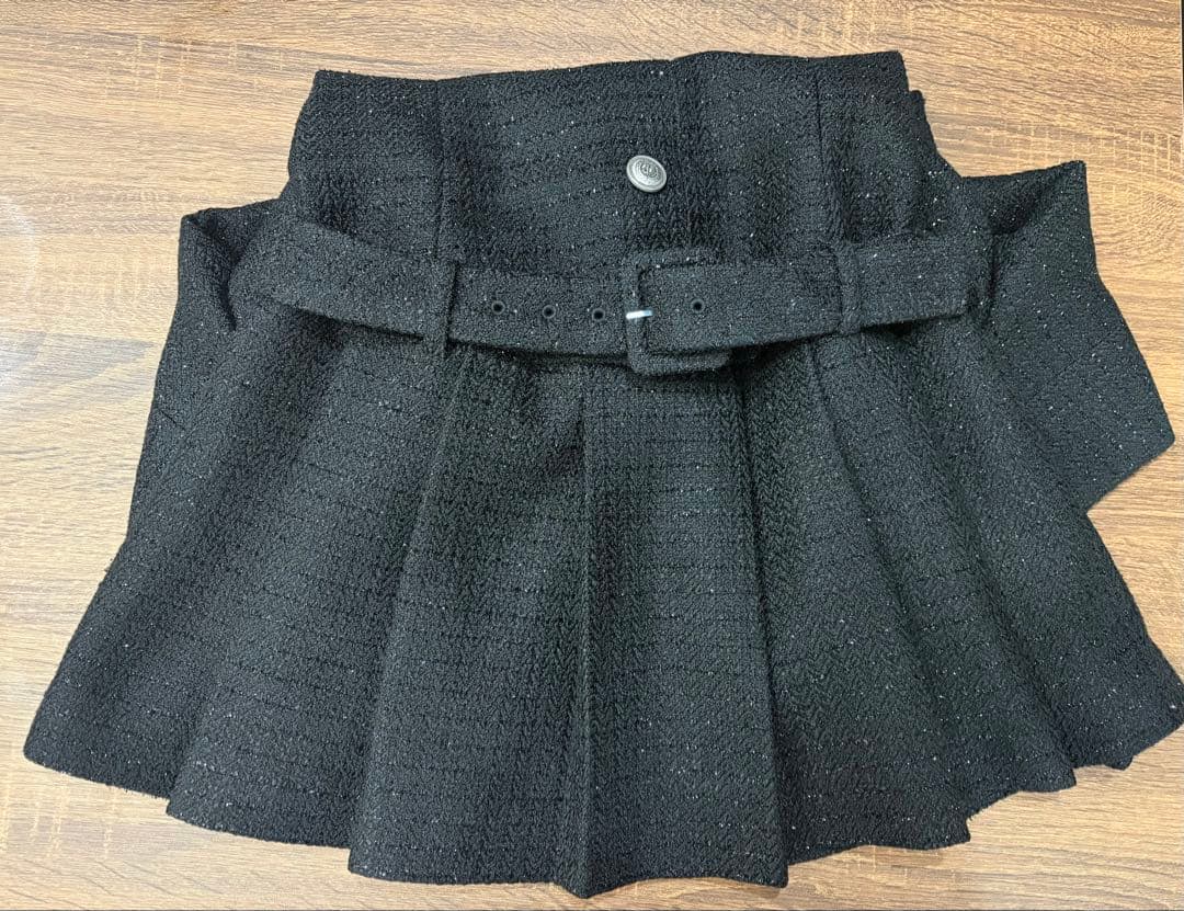 Darich ボックスプリーツツイードミニワンピース ブラック　FL