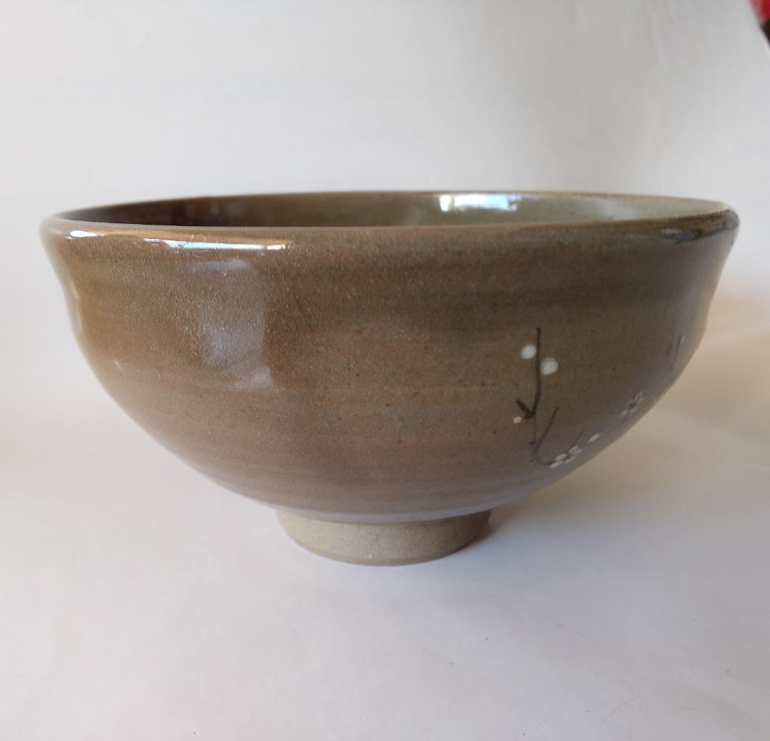 虫明焼 曙窯 色絵 白梅 茶碗 共箱 共布 栞 茶道具 抹茶碗 新品 未使用品