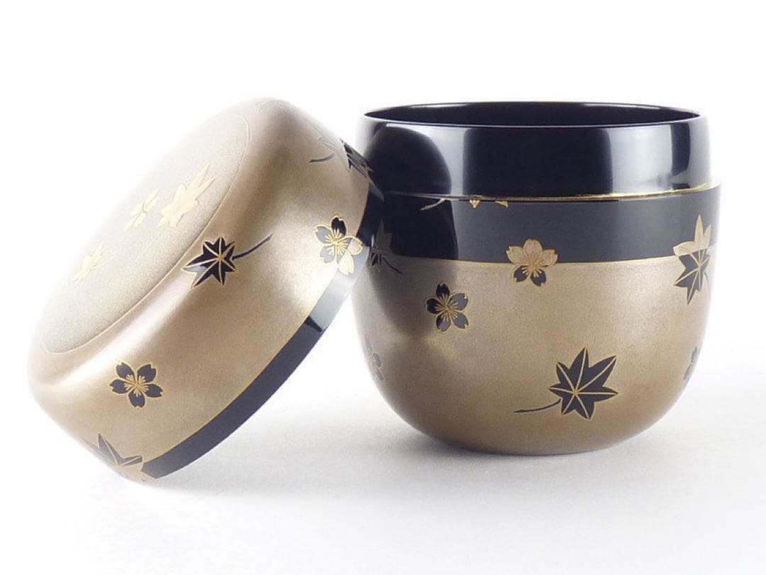 塗師 川瀬表完「春秋蒔絵 大棗」共箱 高さ 木製 銀地 雲錦