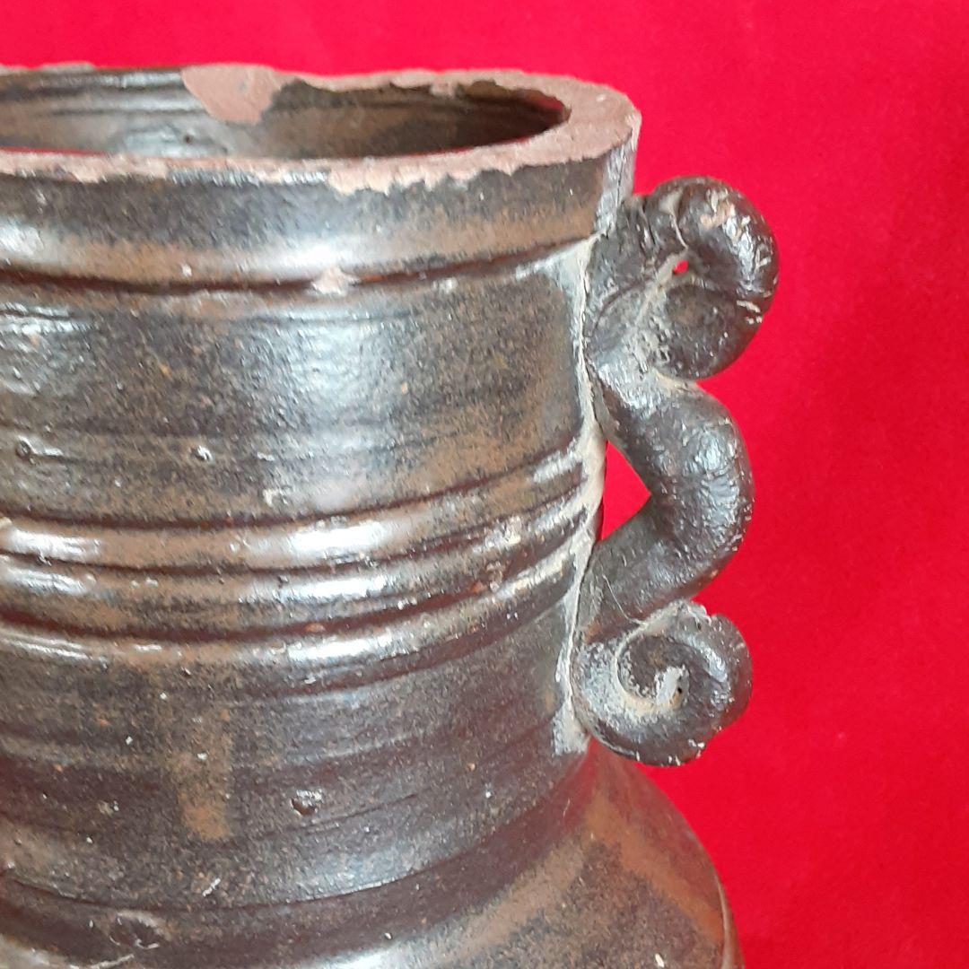 薩摩焼　黒薩摩　耳付き　花入　花瓶