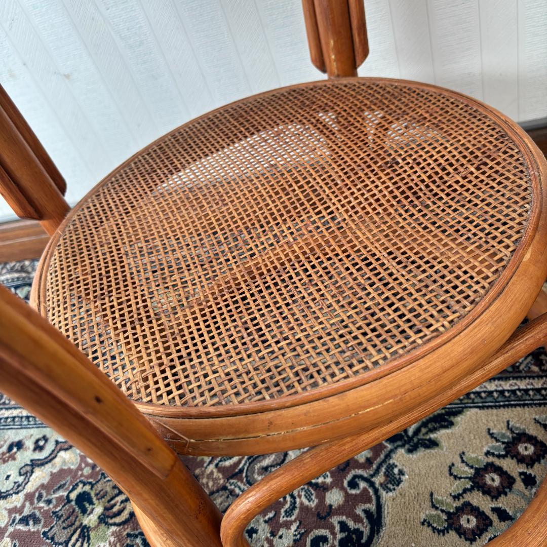 ヴィンテージ ラタン丸型ガラステーブル サイドテーブル 昭和レトロ リゾート家具