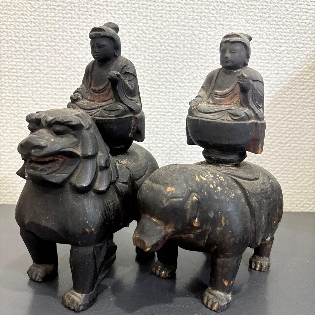 木彫　普賢菩薩　文殊菩薩　江戸時代