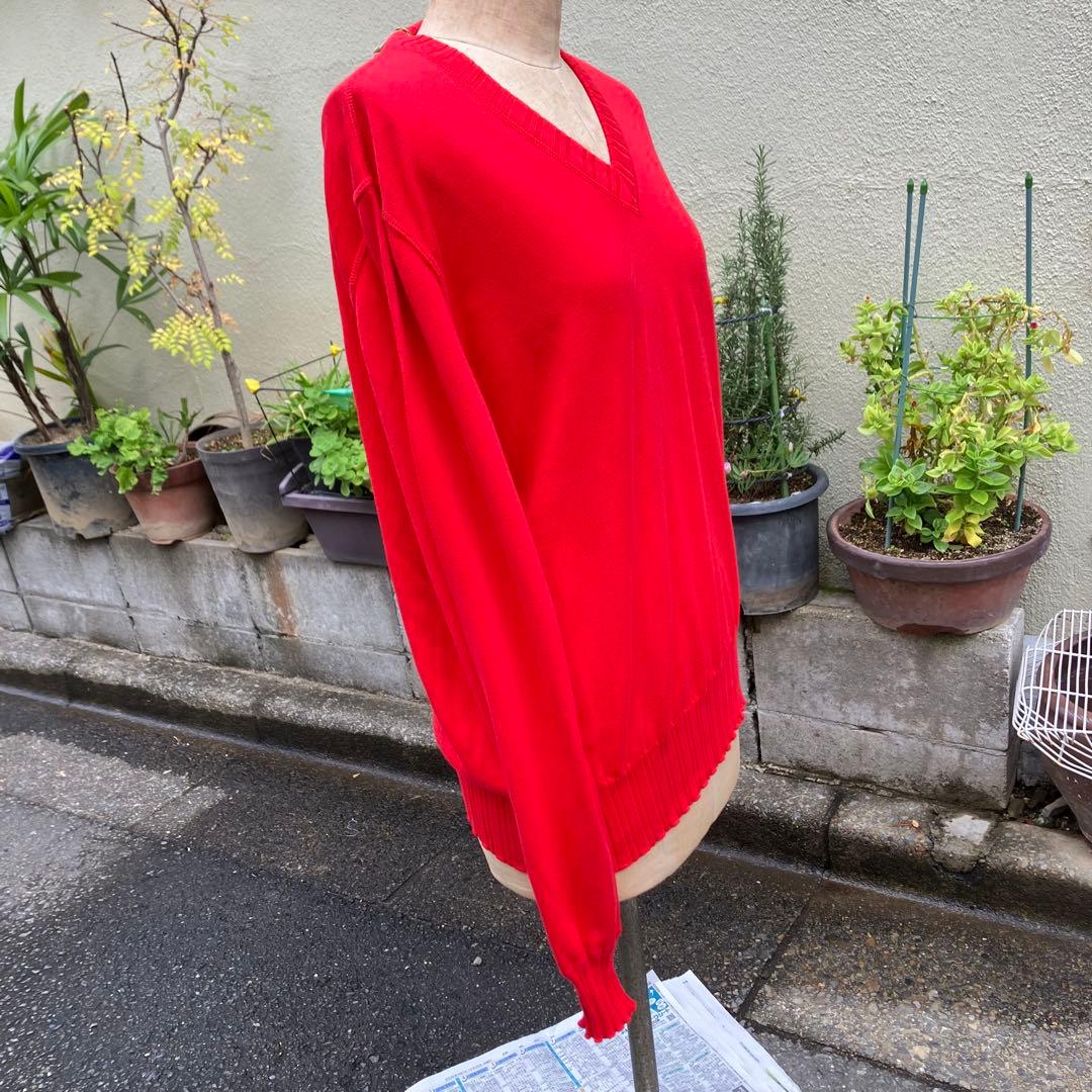 ロロピアーナ　コットン　Vネック　ニット　サイズ48　朱色　新品 ハイゲージ